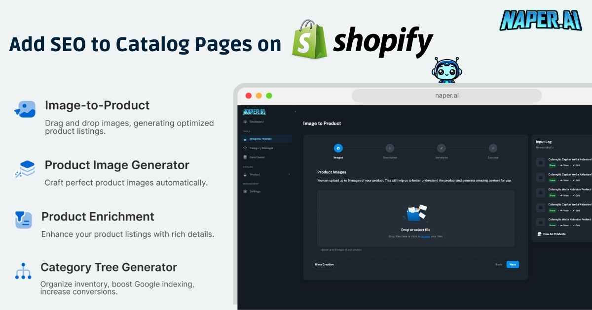 If you’re struggling to grow your Shopify store’s organic traffic, it’s time to rethink your SEO strategy. Google has changed the game in recent years, penalizing e-commerce stores that rely heavily on product pages for indexing. Why? Because most product pages end up indexed as images, leading to high impressions but low clicks. In contrast, Shopify Collections (category pages) are indexed in the top positions on Google, where the majority of clicks occur. To stay ahead, you need an optimized category tree that matches what users are searching for on Google. This is where Naper AI’s Shopify SEO services come in to transform your store.