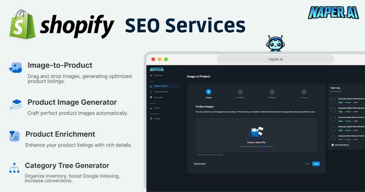 Organic traffic is the cornerstone of e-commerce success. Recent changes to Google's algorithm, however, have made it increasingly challenging for online stores to rank using outdated strategies. Product pages often end up indexed as images, leading to high impressions but few clicks—a missed opportunity for converting traffic into sales. In contrast, Shopify Collections (category pages) are indexed in prime positions on Google, where most clicks occur. These pages act as key entry points, driving targeted traffic and higher conversion rates. To stay ahead, an optimized category tree is essential, reflecting how users search for products online. Naper AI’s Shopify SEO services are designed to address these challenges, leveraging AI-powered tools and data-driven insights to deliver exceptional results.